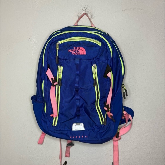 The North Face Blue and Pink Surge II Backpack - Picture 1 of 7